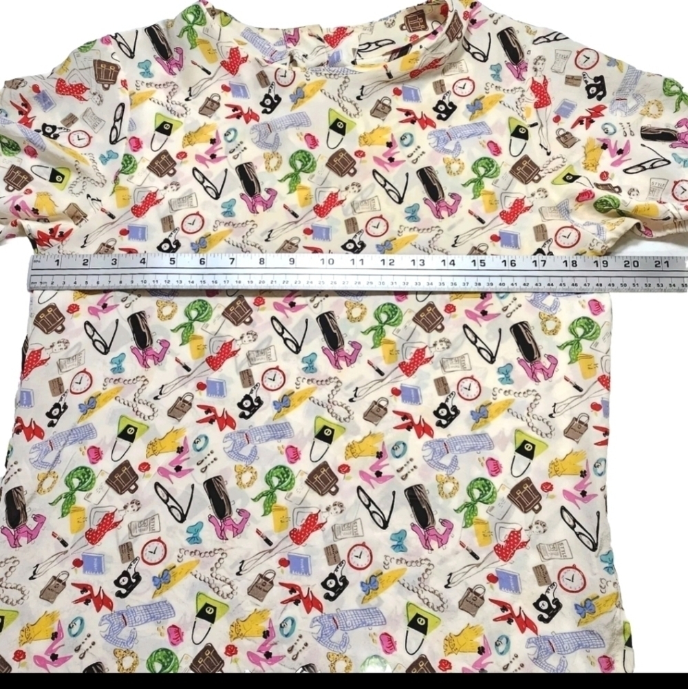 Edward 100% Silk Novelty Girly Fashion Shopping Summer Vacation Print Small Top - Picture 6 of 11